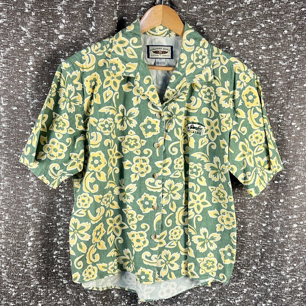 Vintage‎ Straight Down Hawaiian Shirt Womens Large Floral Sara Lee Classic Golf